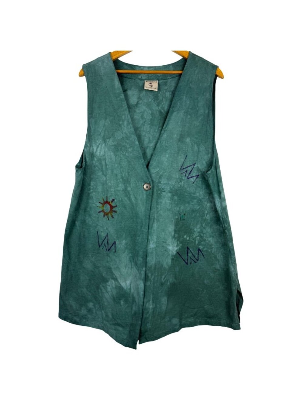 Primitives Andrea Bragg Hand Painted Moose Vest Long Medium Artsy Pictograph USA